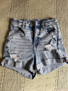 American Eagle Outfitters Light Blue Distressed Rolled-Hem Jean Shorts